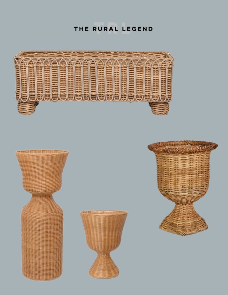 rattan type of sofa and vase