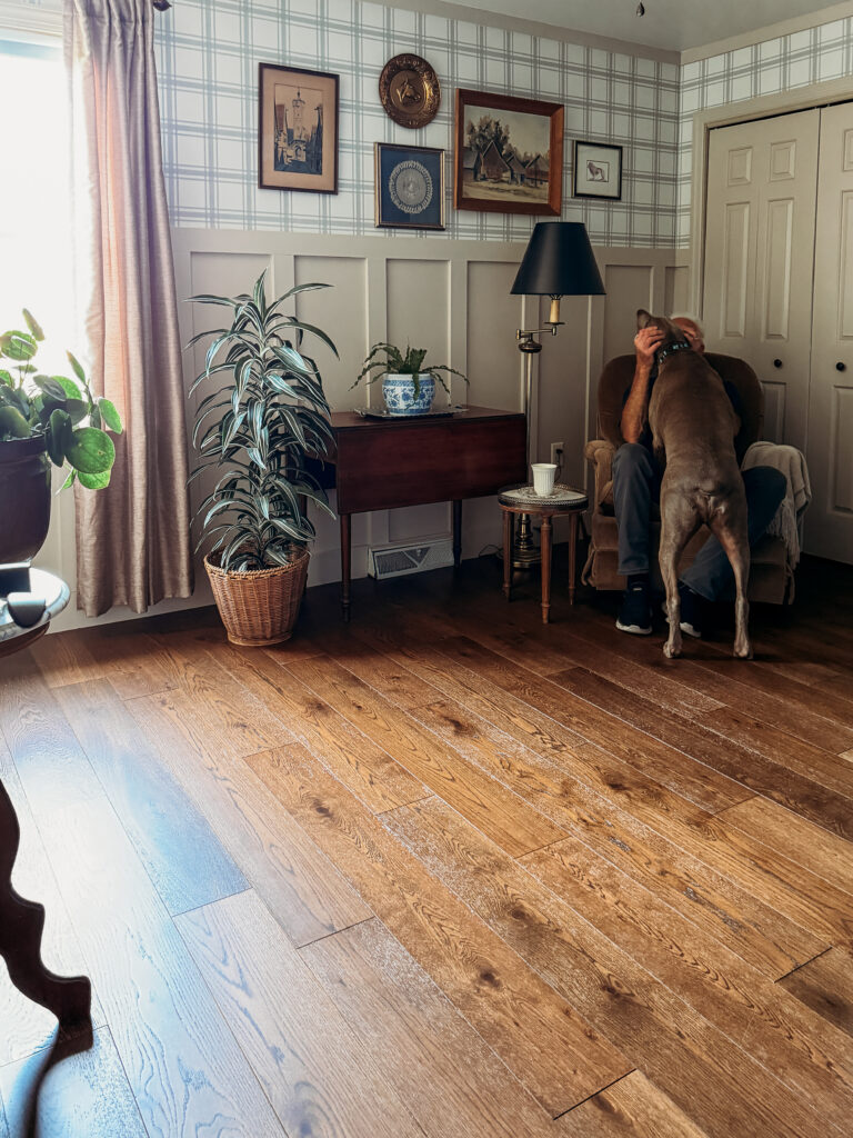 home office with man and dog